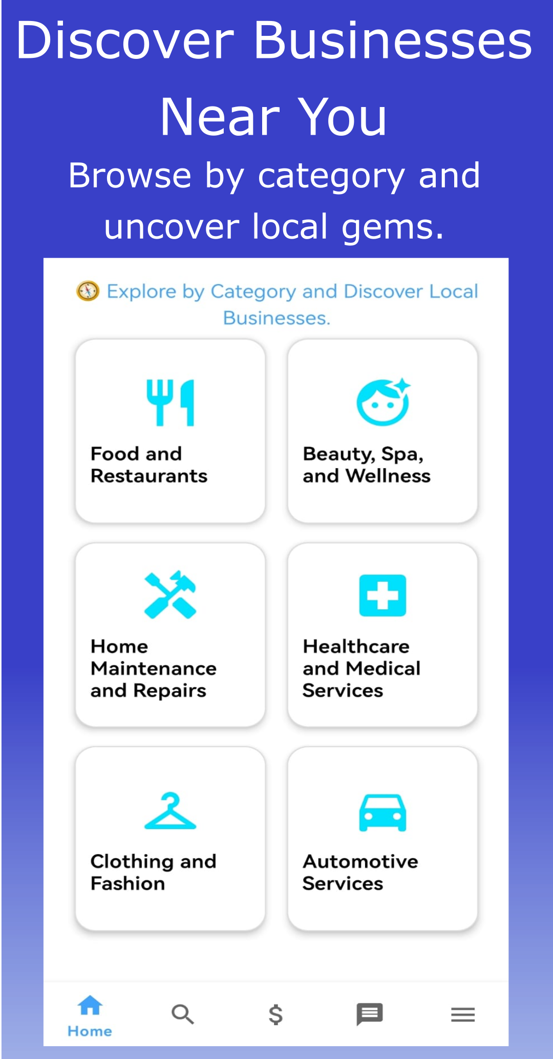MYB app home screen showing local business discovery