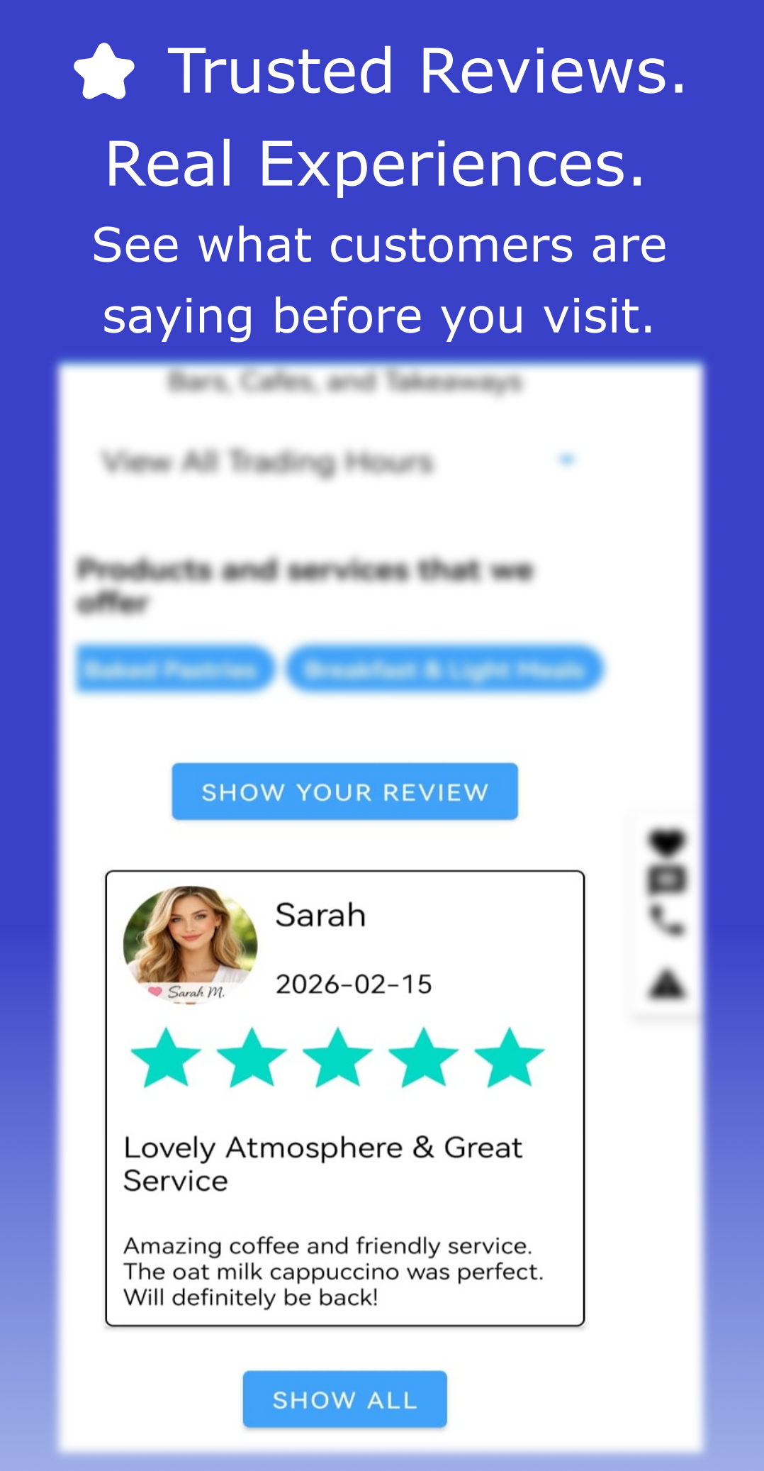 MYB app reviews screen showing customer ratings and feedback